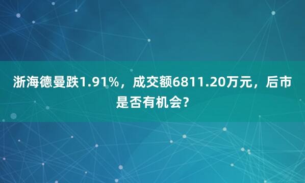 浙海德曼跌1.91%，成交额6811.20万元，后市是否有机会？