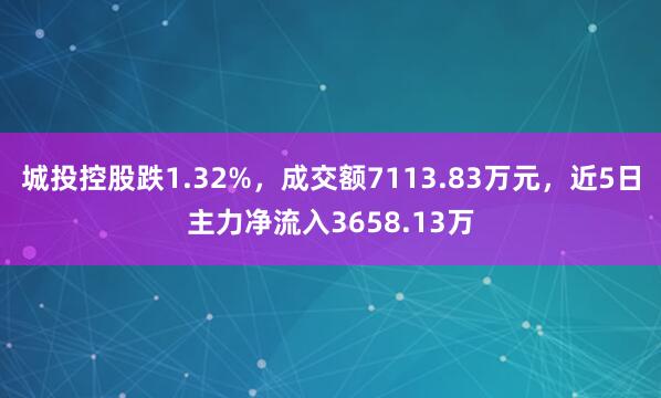 城投控股跌1.32%，成交额7113.83万元，近5日主力净流入3658.13万