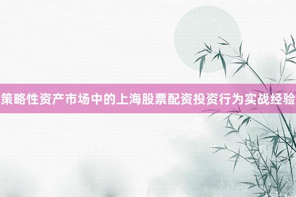 策略性资产市场中的上海股票配资投资行为实战经验