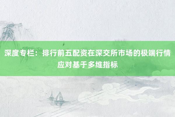 深度专栏：排行前五配资在深交所市场的极端行情应对基于多维指标