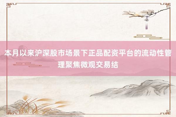本月以来沪深股市场景下正品配资平台的流动性管理聚焦微观交易结