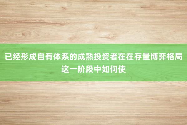 已经形成自有体系的成熟投资者在在存量博弈格局这一阶段中如何使