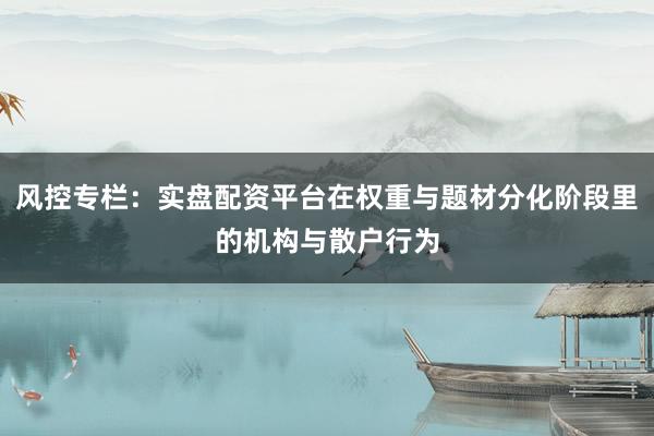 风控专栏：实盘配资平台在权重与题材分化阶段里的机构与散户行为
