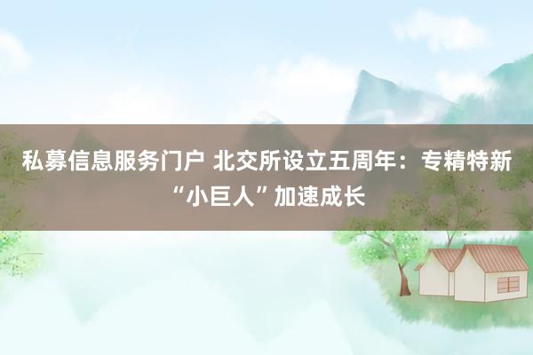 私募信息服务门户 北交所设立五周年：专精特新“小巨人”加速成长