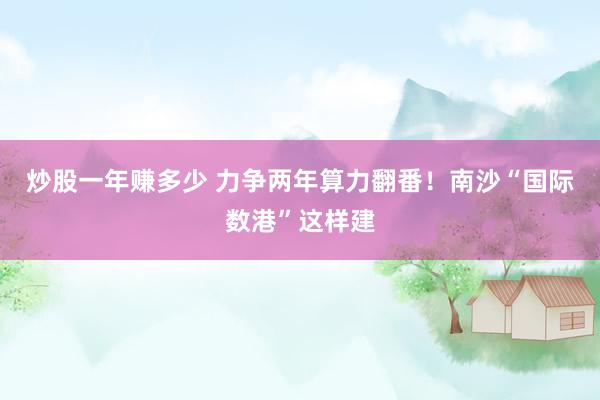 炒股一年赚多少 力争两年算力翻番！南沙“国际数港”这样建