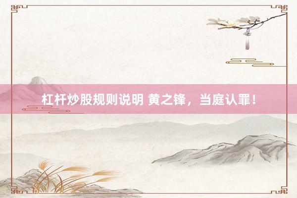 杠杆炒股规则说明 黄之锋，当庭认罪！