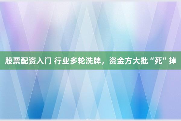 股票配资入门 行业多轮洗牌，资金方大批“死”掉