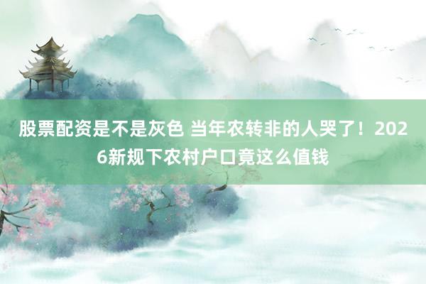 股票配资是不是灰色 当年农转非的人哭了！2026新规下农村户口竟这么值钱