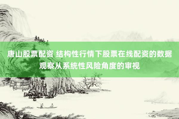 唐山股票配资 结构性行情下股票在线配资的数据观察从系统性风险角度的审视