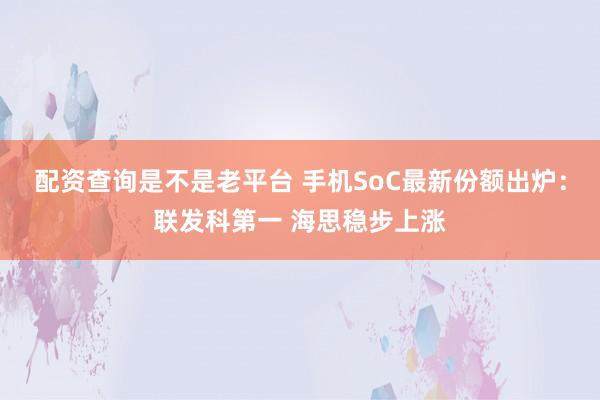 配资查询是不是老平台 手机SoC最新份额出炉：联发科第一 海思稳步上涨