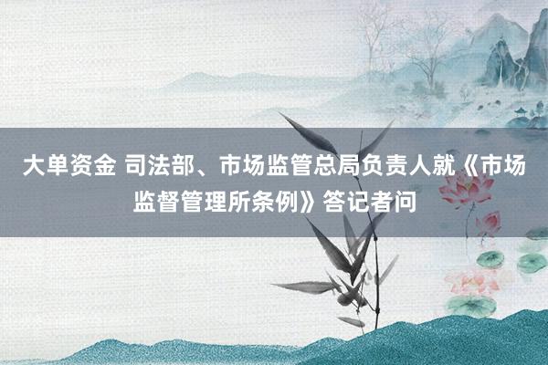 大单资金 司法部、市场监管总局负责人就《市场监督管理所条例》答记者问