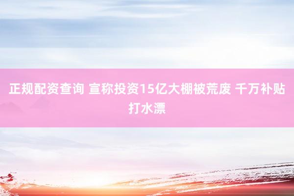 正规配资查询 宣称投资15亿大棚被荒废 千万补贴打水漂